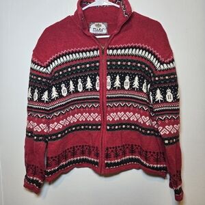 Tiara International Vintage Womens XL Full Zip Cardigan Sweater Christmas UGLY